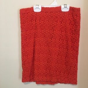 F21 ORANGE LACE HIGH WAISTED SKIRT